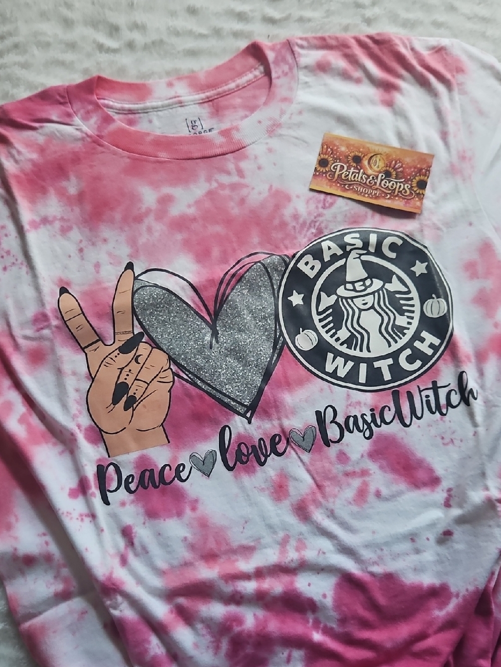 Pink & White Tie-Dye "Peace Love Basic Witch" Short Sleeve Tee